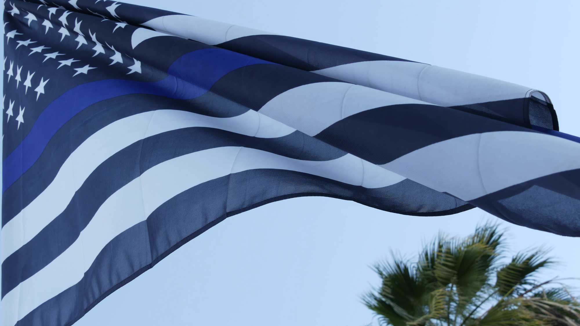 The flag of the United States of America in the Thin Blue Line variant waving in the wind